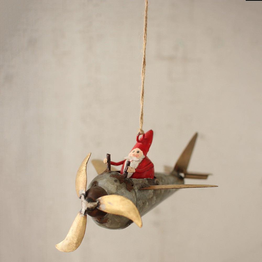 Kalalou Galvanized & Brass Santa Airplane Christmas Ornament - Set of 2