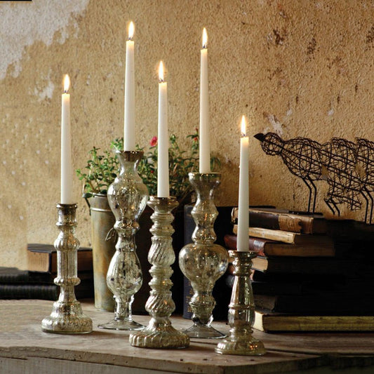 Kalalou Antiqued Silver Glass Taper Candle Holder - 11.5"6