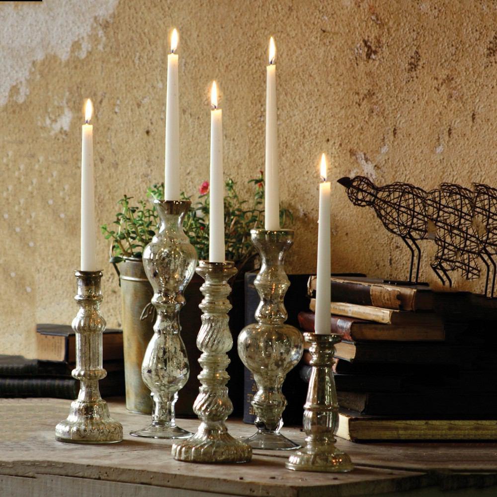 Kalalou Antiqued Silver Glass Taper Candle Holder - 14.5"6