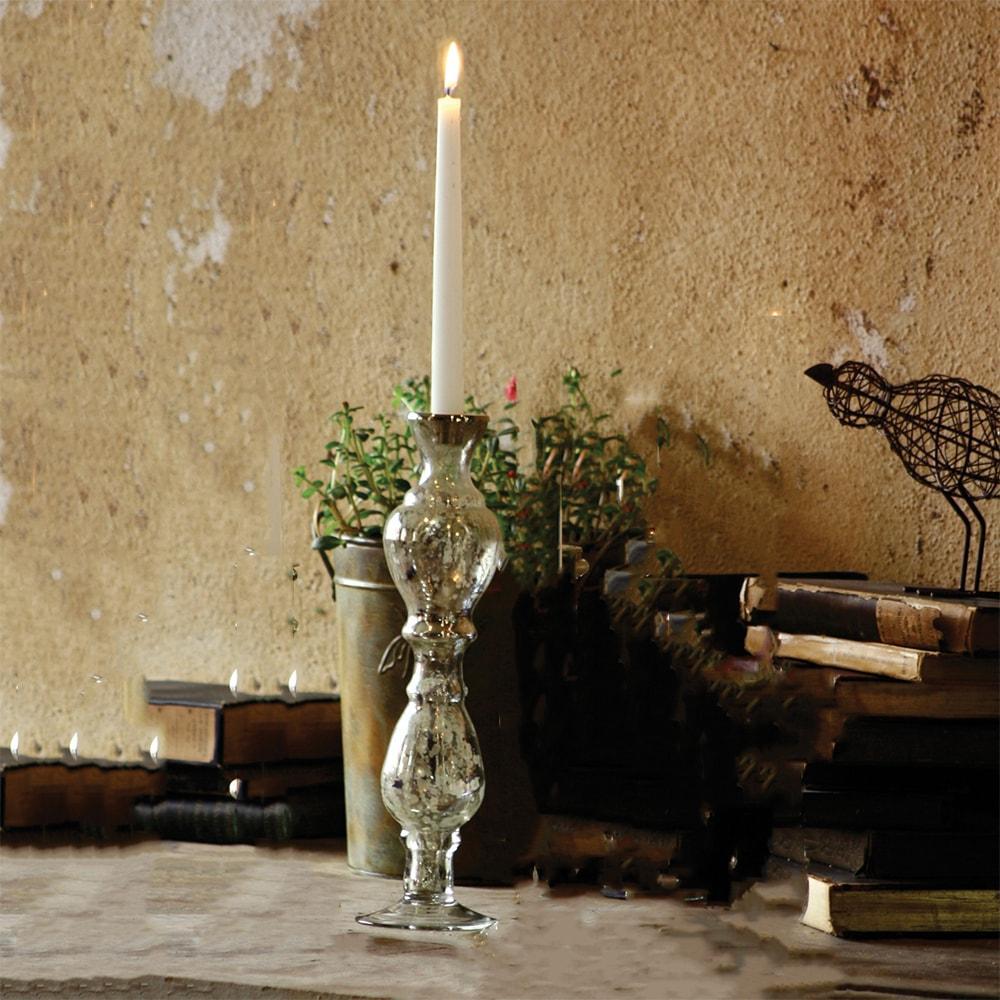 Kalalou Antiqued Silver Glass Taper Candle Holder - 14.5"6