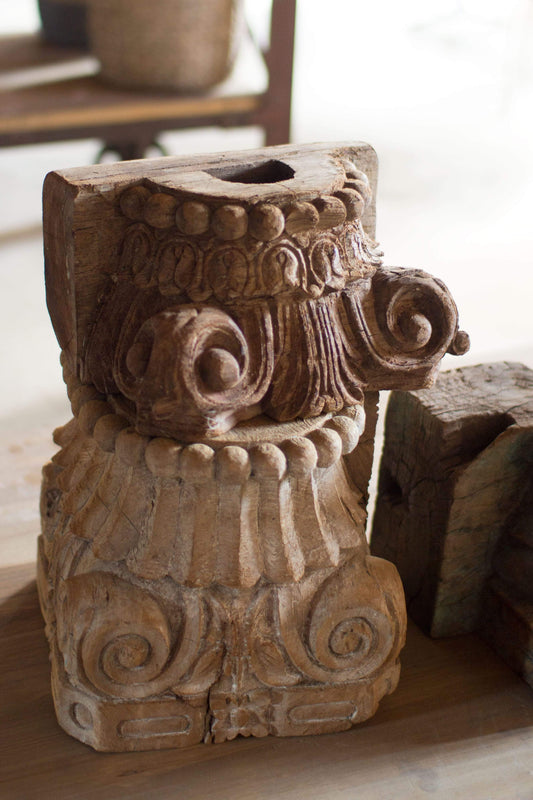 Kalalou Antique Carved Wooden Column Base2