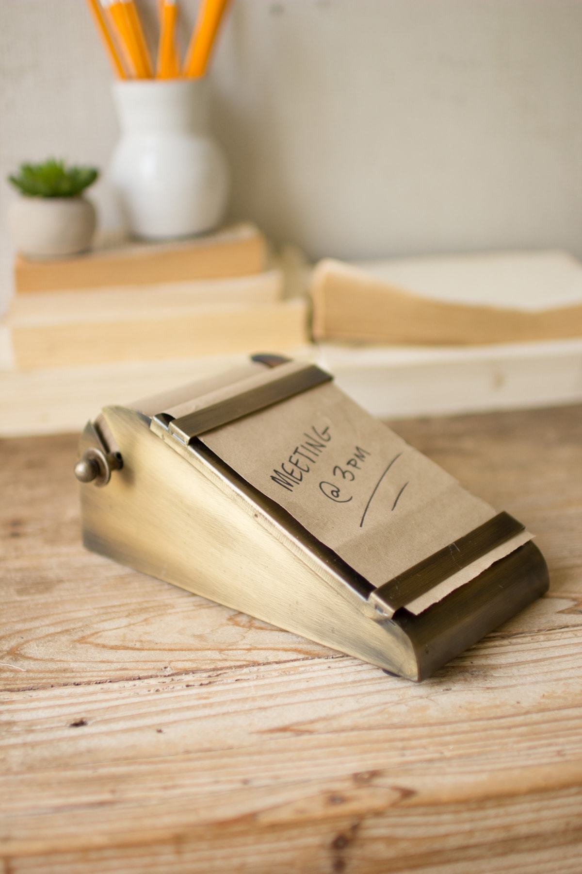 Kalalou Desk Top Note Roll In Antique Brass Dispenser2