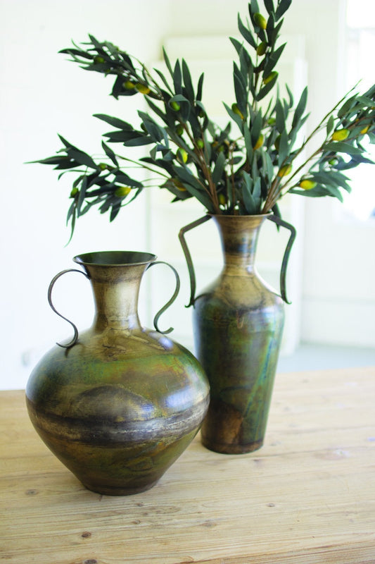 Kalalou Double Handle Metal Urn - Antique Verdigris (Set of 2)2