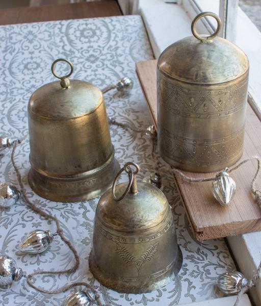 Kalalou Antique Brass Finish Bells - One Each Design - Set Of 3