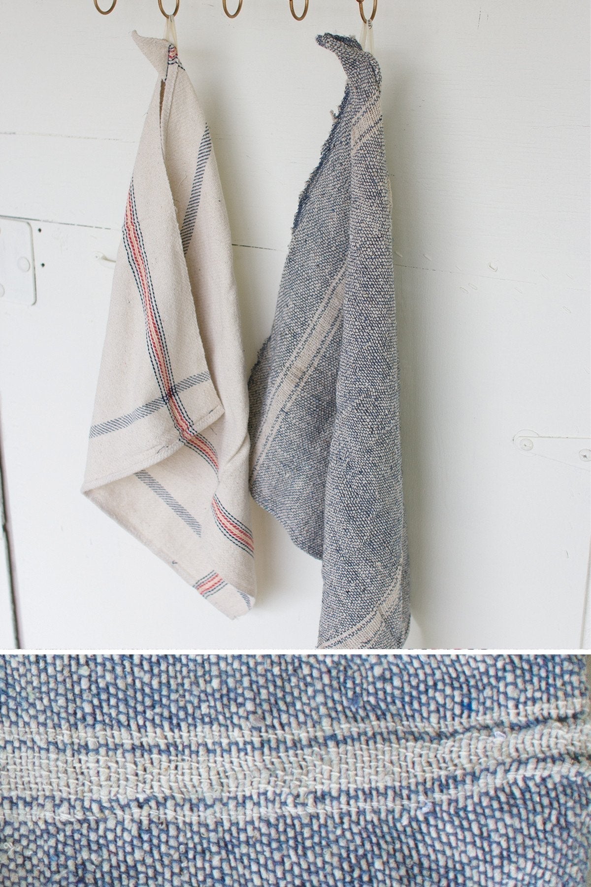 Kalalou 6 Cotton Utility Towels - Navy And Natural - Set Of 2