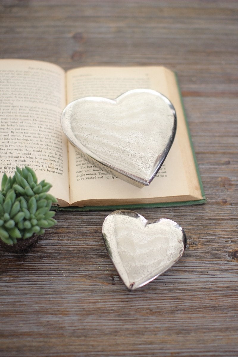 Kalalou Cast Aluminum Heart Boxes - Set Of 2