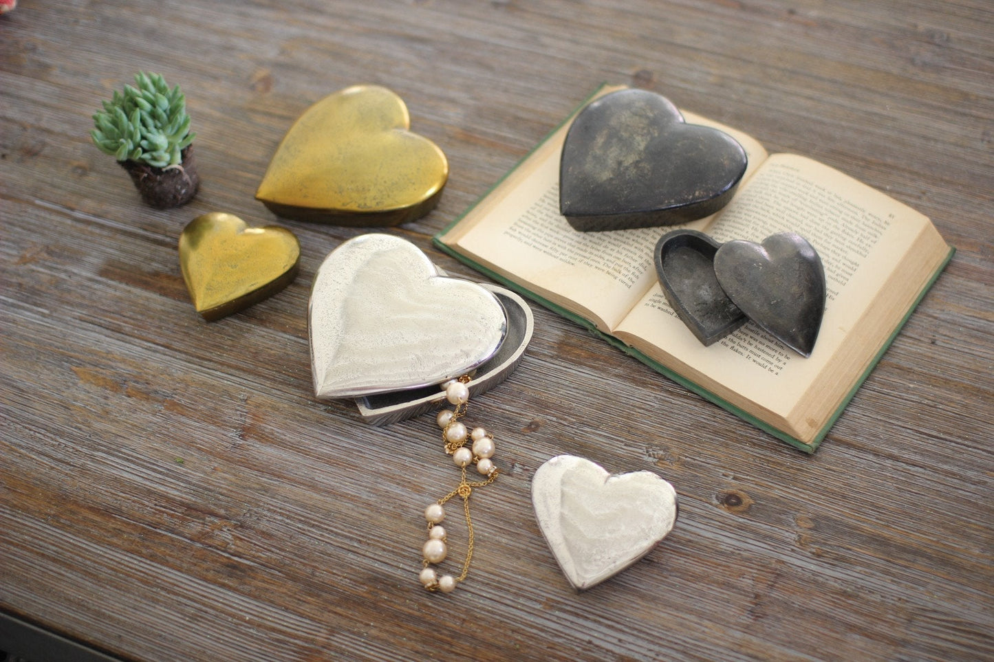 Kalalou Cast Aluminum Heart Boxes - Set Of 2