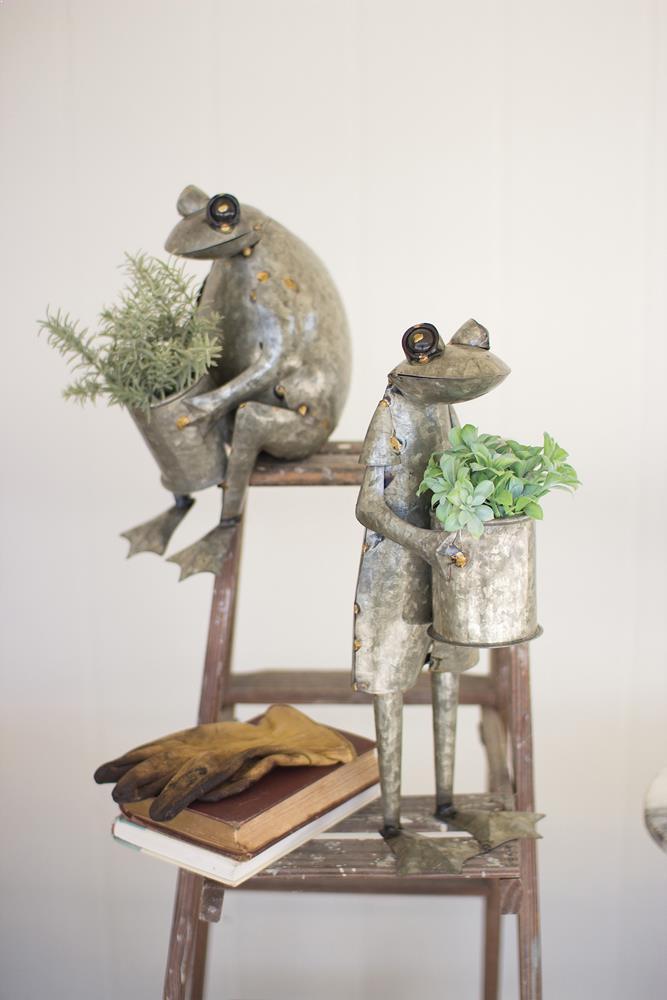 Kalalou Galvanized Frog Planters - Set Of 2