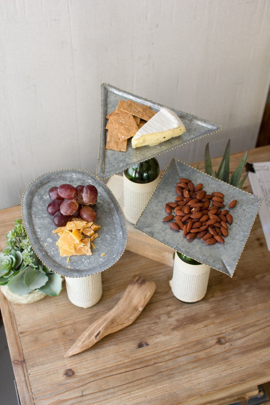 Kalalou Bottle Topper Zinc Serving Trays With Beaded Detail - Set Of 6