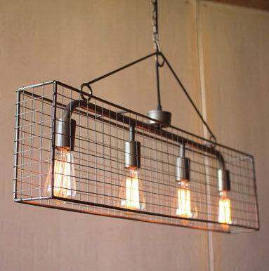 Kalalou Four Bulb Wire Mesh Horizontal Pendant Light