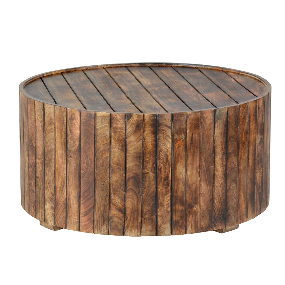 34 Inch Handmade Wooden Round Coffee Table With Plank Design, Burned Brown By Benzara | Coffee Tables |  Modishstore  - 2