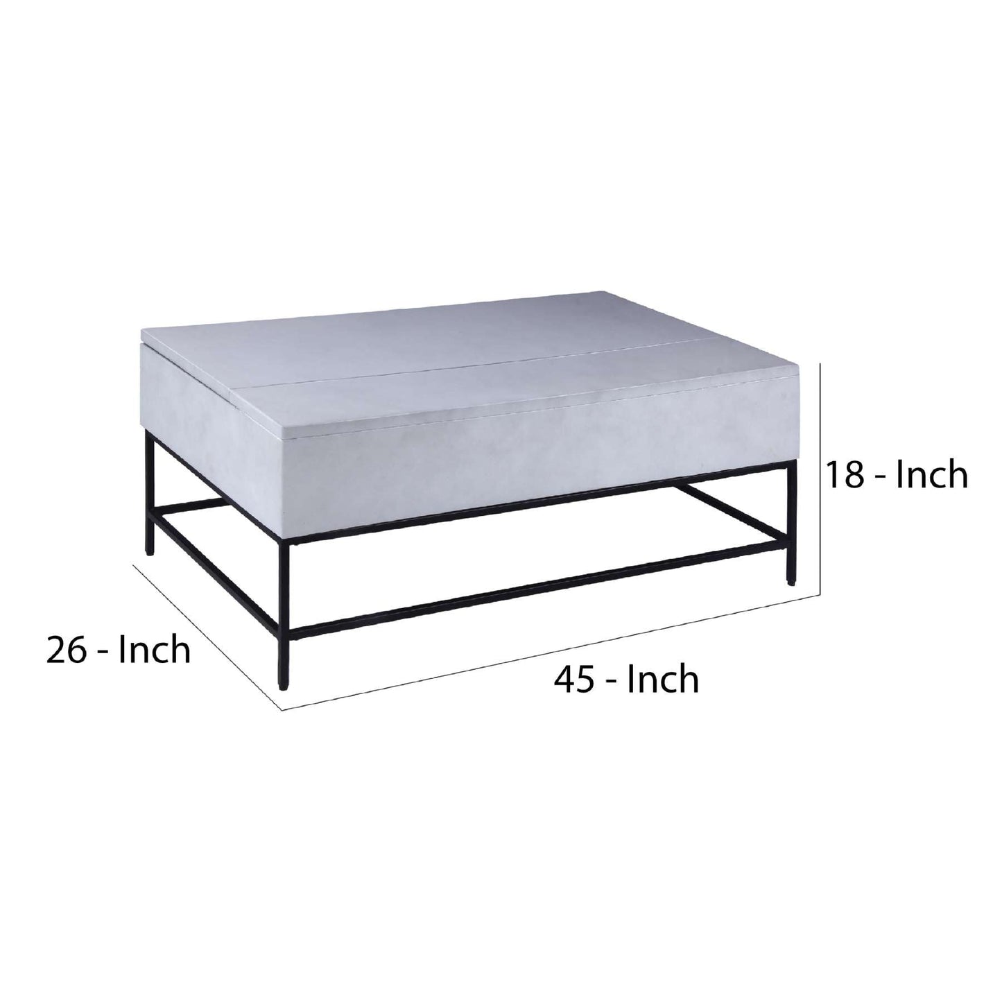 46 Inch Lift Top Storage Mango Wood Coffee Table With Tubular Metal Base,Gray And Black By Benzara | Coffee Tables |  Modishstore  - 3