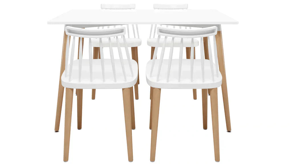 Vincent White Dining 5 Pc Set Spindle Chairs By Modholic | Dining Sets | Modishstore - 4
