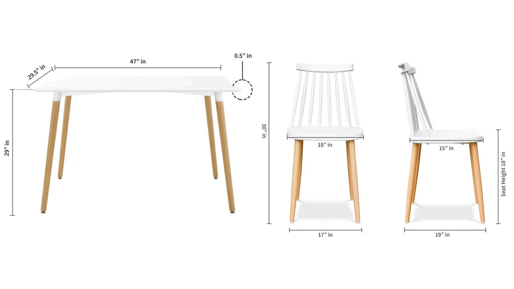 Vincent White Dining 5 Pc Set Spindle Chairs By Modholic | Dining Sets | Modishstore - 3