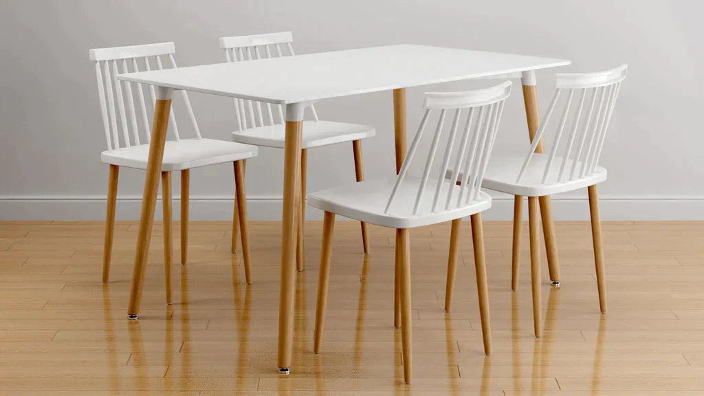 Vincent White Dining 5 Pc Set Spindle Chairs By Modholic | Dining Sets | Modishstore - 2