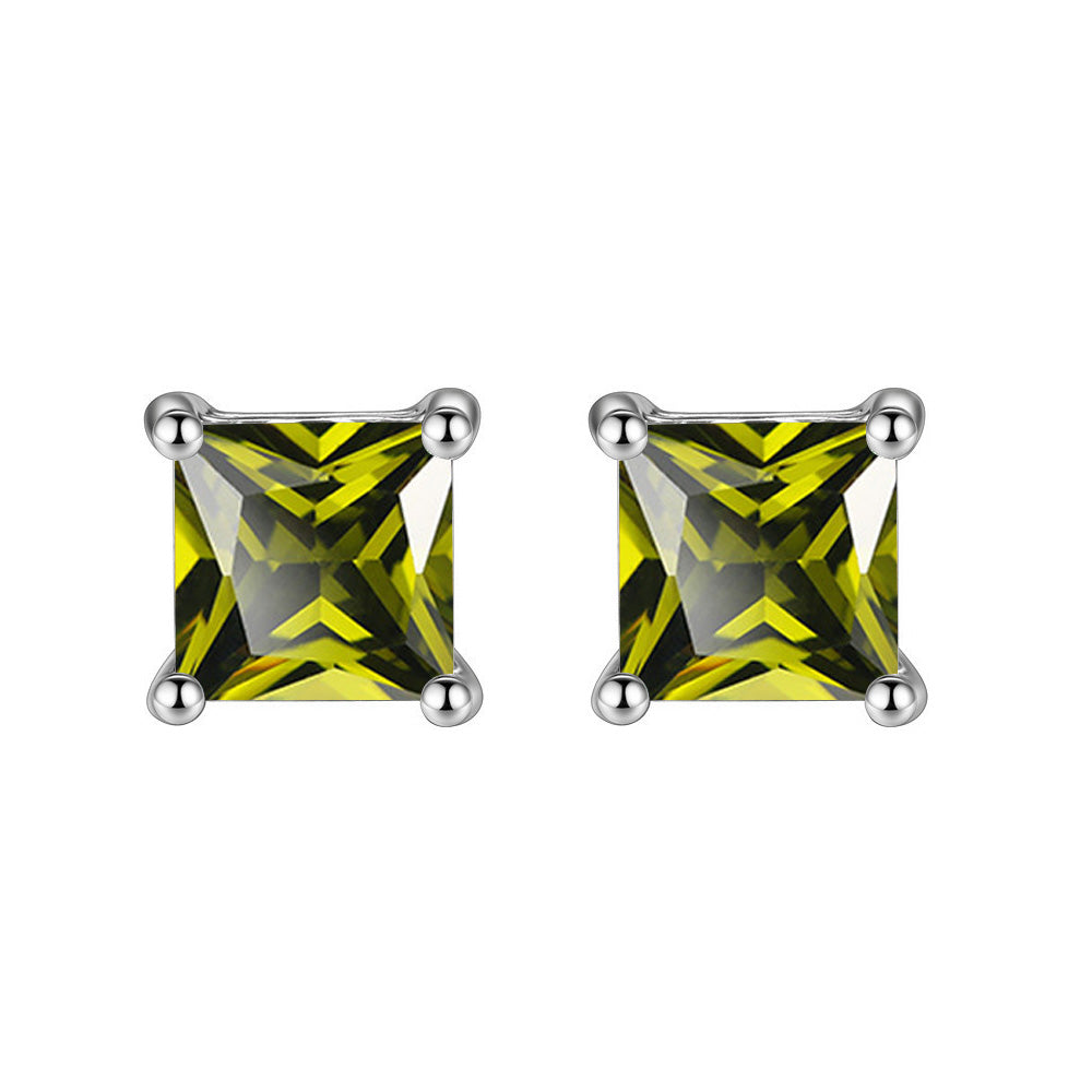 24k White Gold Plated 2 Cttw Peridot Princess Cut Stud Earrings