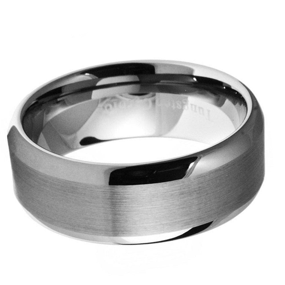 Paris Jewelry 8mm Tungsten Black Brushed Ring Wedding Band For Unisex (Size 7 - 12)