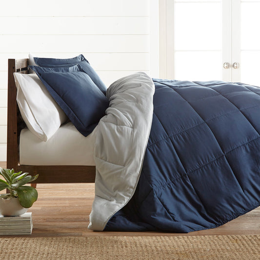 Urban Loft Premium Hypoallergenic Reversible Comforter & Sham Set - Navy +Light Gray