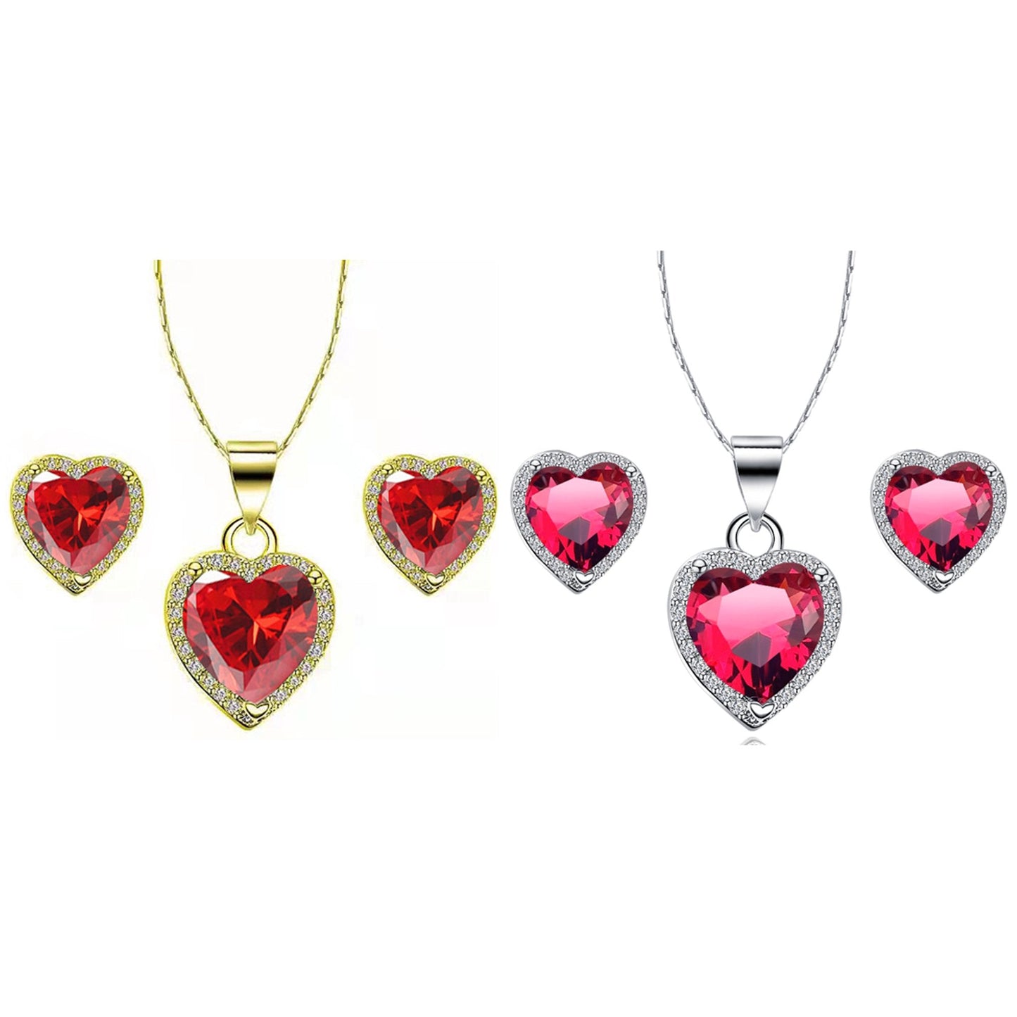 Paris Jewelry 24k Yellow and White Gold 3Ct Created Ruby CZ Full Necklace Set 18 inch Plated