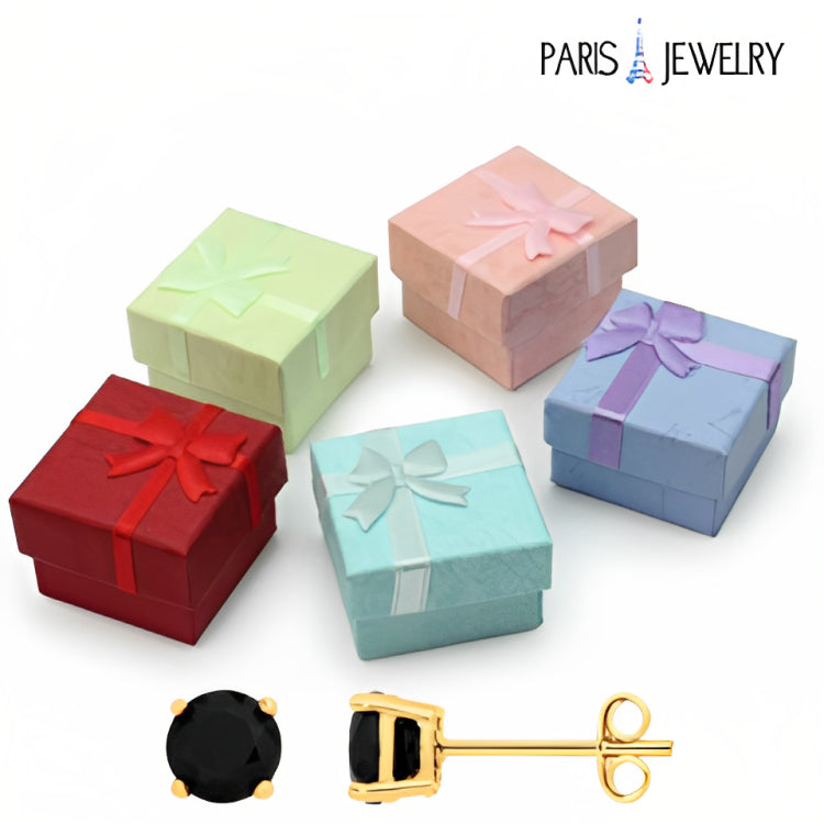 18k Yellow Gold Plated Created Black Sapphire 2 Carat Round Stud Earrings