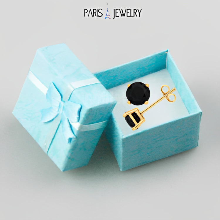 18k Yellow Gold Plated Created Black Sapphire 2 Carat Round Stud Earrings