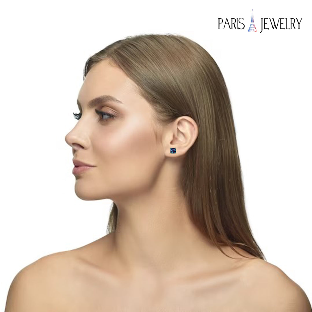 24k Yellow Gold Plated 2 Cttw Created Alexandrite CZ Princess Cut Stud Earrings