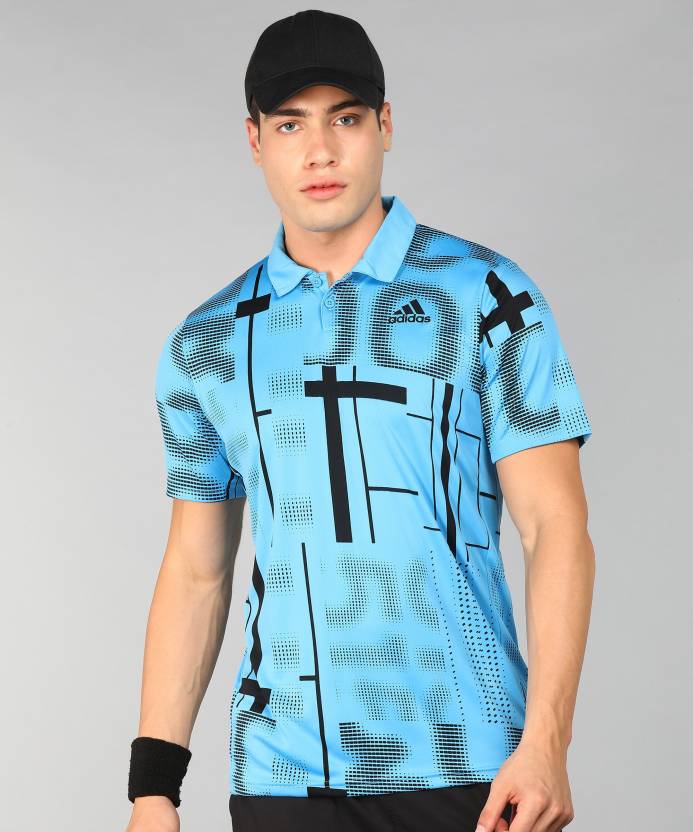 Men Printed Polo Neck Blue T-Shirt1