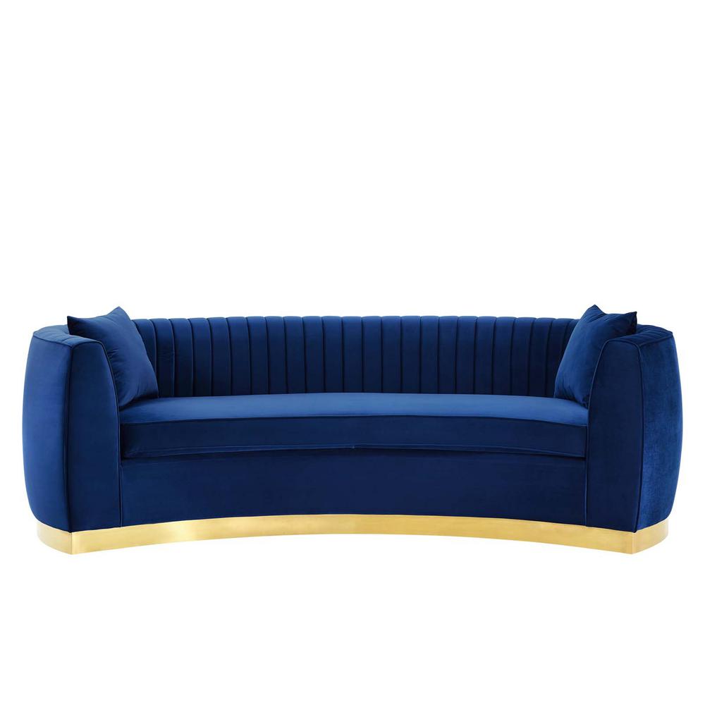 Enthusiastic Vertical Channel Tufted Curved Performance Velvet Sofa | Sofas | Modishstore-22