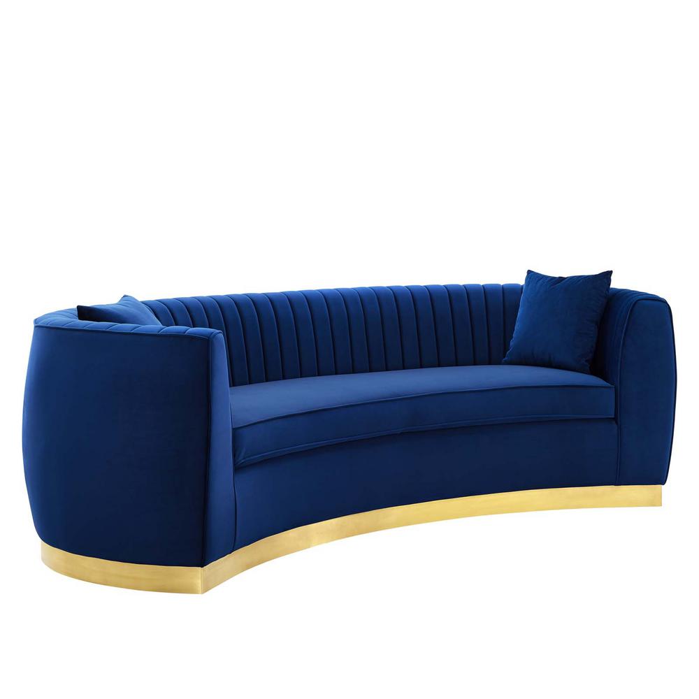 Enthusiastic Vertical Channel Tufted Curved Performance Velvet Sofa | Sofas | Modishstore-24