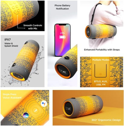 boAt Stone 1200F Sunburn Edition with up to 9 Hours Playback and RGB LEDs 14 W Bluetooth Speaker  (Blue, Stereo Channel)