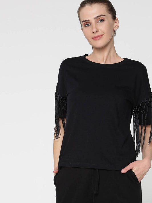 Shyla Fringed Sleeves T-Shirt
