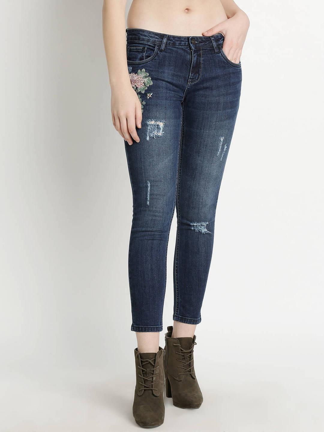 DJ & C Featherlight Slim Fit Distressed Jeans With Embroidery