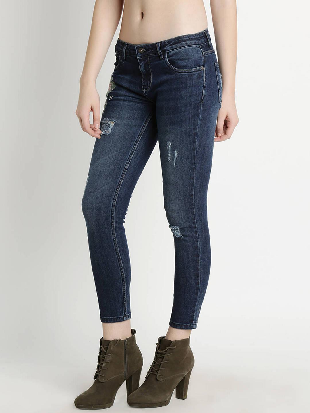 DJ & C Featherlight Slim Fit Distressed Jeans With Embroidery