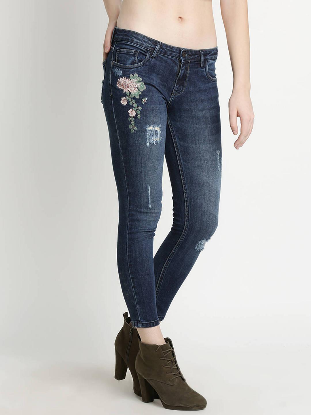 DJ & C Featherlight Slim Fit Distressed Jeans With Embroidery