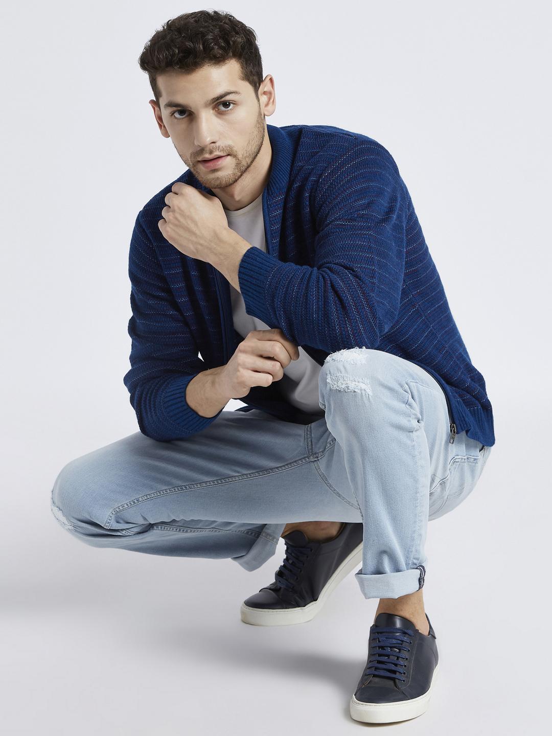 DJ & C Striped Open Front Neck Sweater Men