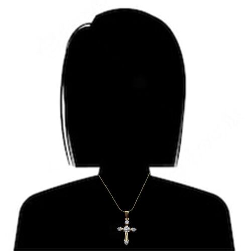 18K Yellow Gold 1 ct Created Diamond CZ Cross Stud Necklace Plated 18 inch