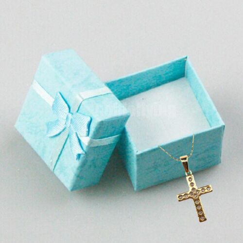 24K Yellow Gold 1 ct Created Diamond CZ Cross Stud Necklace Plated 18 inch