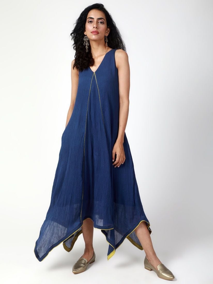 Blue Khadi Asymmetric Dress1