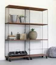 Kalalou 2 Hinged Raw Metal And Honey Wood Shelving Units On Casters