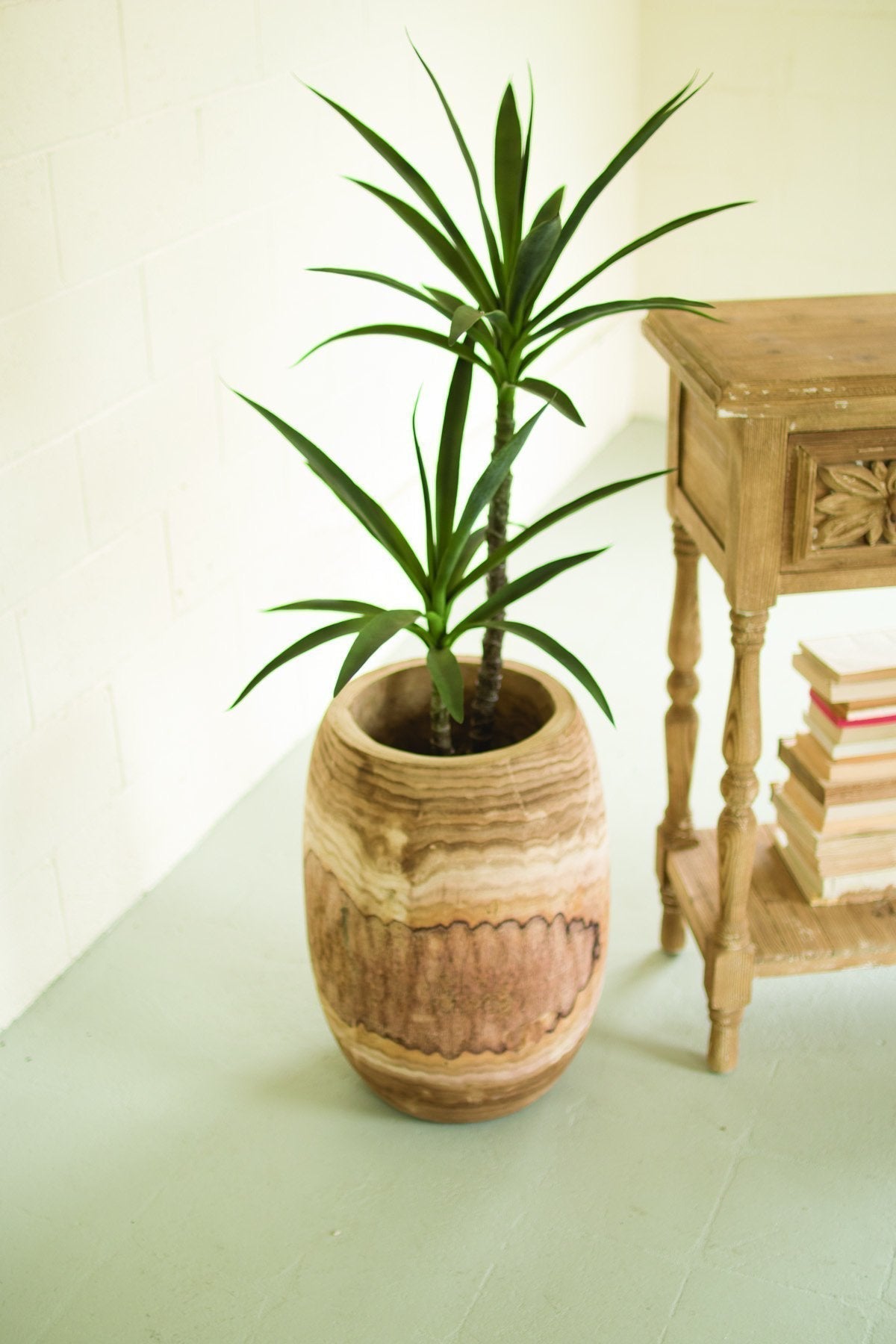 Kalalou Giant Hand Carved Wooden Planter - 22"T1