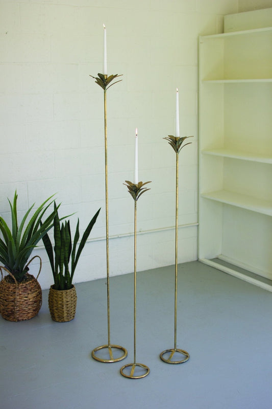 Kalalou Antique Brass Palm Taper Candle Towers #12