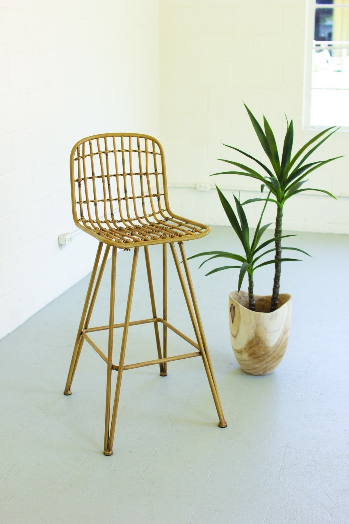 Kalalou Bamboo And Metal Bar Stool6