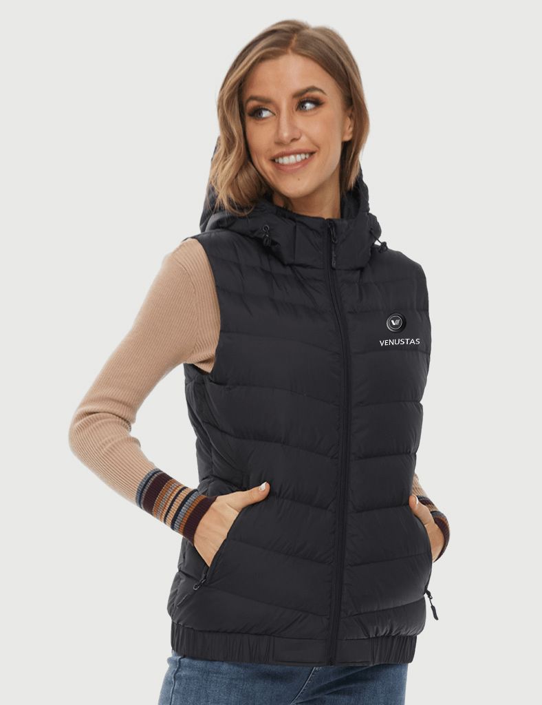 [Final Sale] Women's Heated Down Vest 7.4V With Detachable Hood [XS,S,M,L,XL,2XL,3XL]
