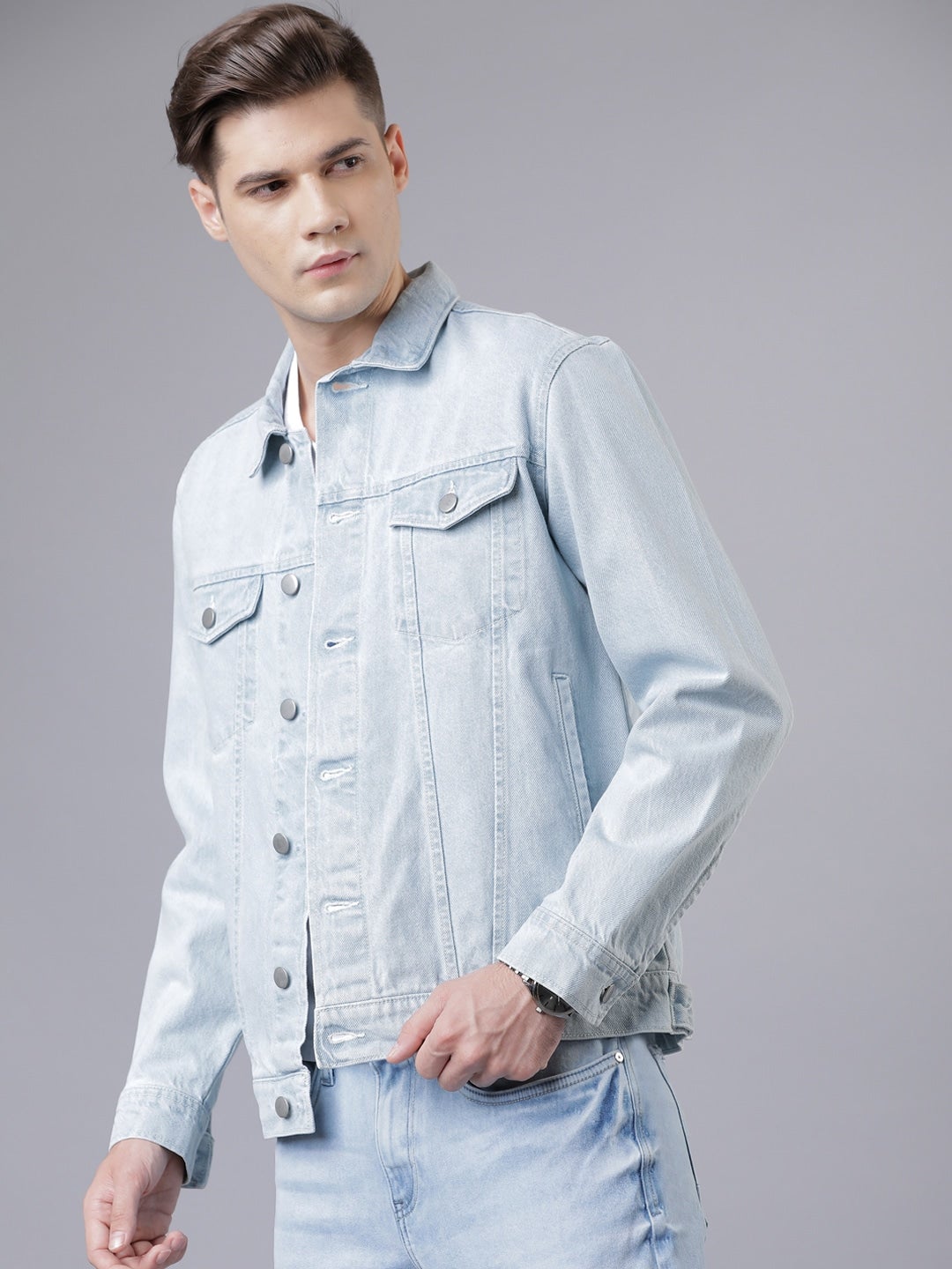 HIGHLANDER Men Blue Solid Denim Jacket 