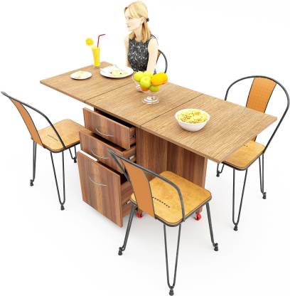 Studio Kook Dolce Folding Dining Table Engineered Wood 4 Seater Dining Table (Finish Color - Walnut, Pre-assembled)