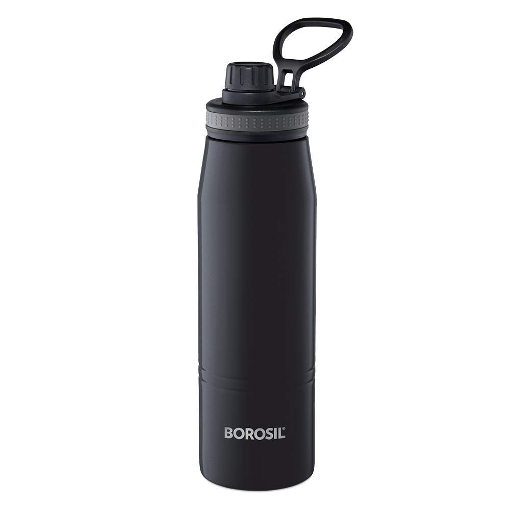 Borosil - Stainless Steel Hydra Gosports - Vacuum Insulated Flask Water Bottle, 900 ML, Black 