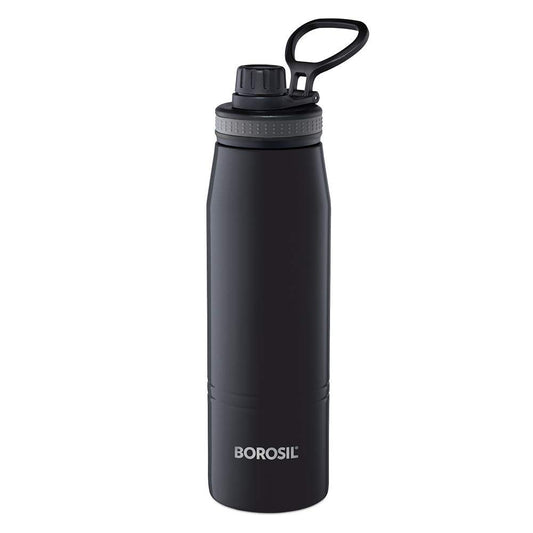 Borosil - Stainless Steel Hydra Gosports - Vacuum Insulated Flask Water Bottle, 900 ML, Black 