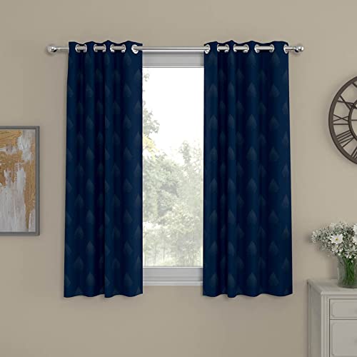 Livpure Smart Room Darkening Blackout Polyester Diamond Pattern Window Curtain with Tieback - 5 Feet ( Navy Blue ) Set of 1 