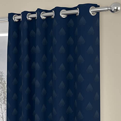 Livpure Smart Room Darkening Blackout Polyester Diamond Pattern Window Curtain with Tieback - 5 Feet ( Navy Blue ) Set of 1 