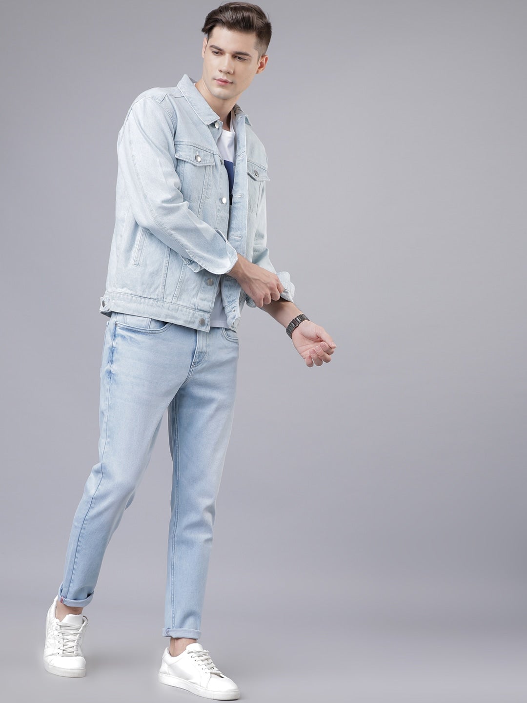 HIGHLANDER Men Blue Solid Denim Jacket 